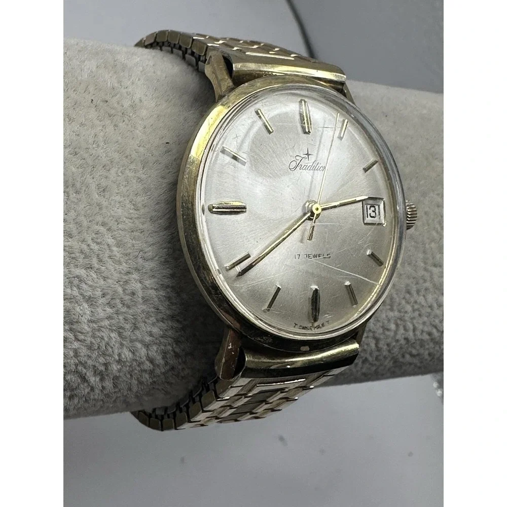 Tradition Swiss‎ Made Mens Watch 17 Jewels 10K RGP 33MM 6